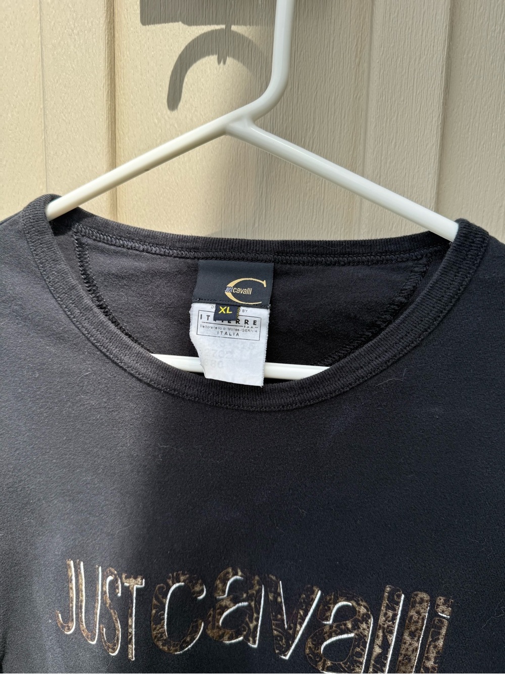 Just Cavalli Black Cotton Stretch Long Sleeve Logo Tee XL - Picture 2 of 5